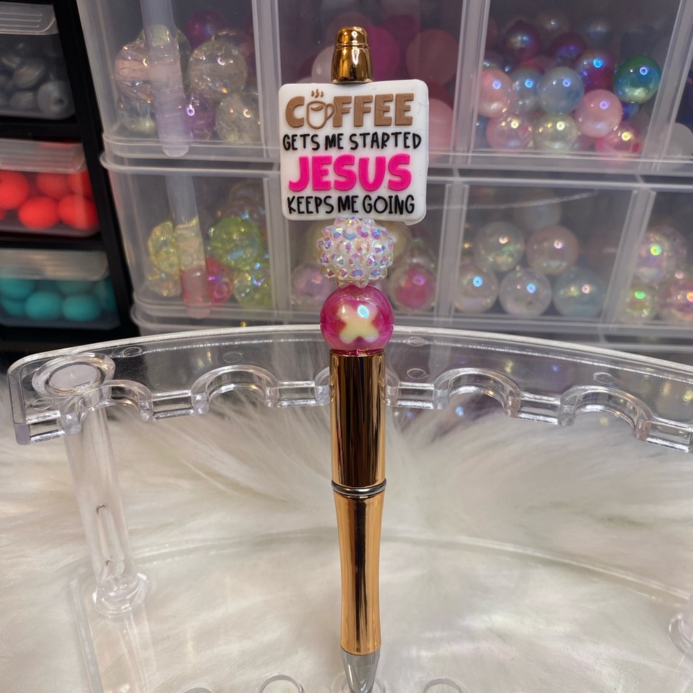 Gold and Pink Beaded Pen